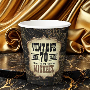 70th Birthday Party Vintage Theme World Map Paper Cups