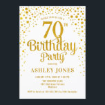 70th Birthday Party - White & Gold Invitation<br><div class="desc">70th Birthday Party Invitation.
Elegant design in white and faux glitter gold. Features stylish script font and confetti. Message me if you need custom age.</div>