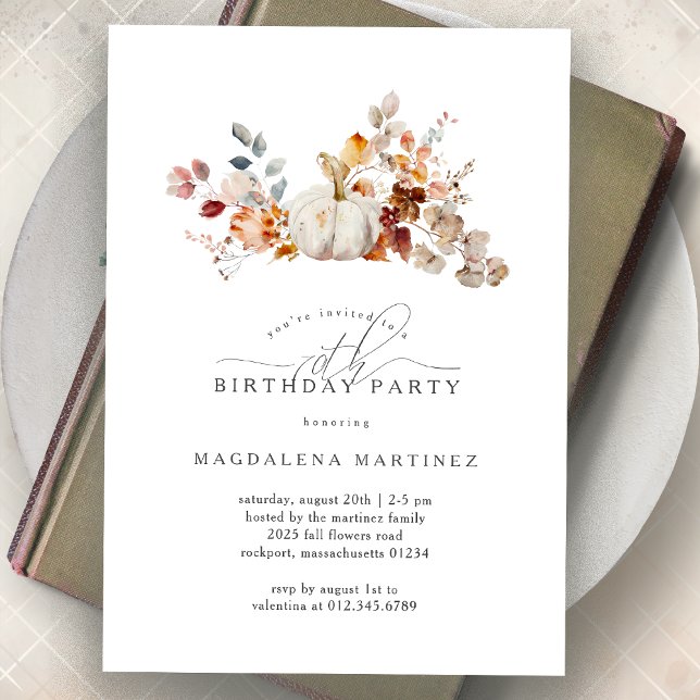 70th Birthday Party White Pumpkin Fall Flowers  Invitation (Creator Uploaded)
