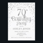 70th Birthday Party - White & Silver Invitation<br><div class="desc">70th Birthday Party Invitation.
Elegant design in white and faux glitter silver. Features stylish script font and confetti. Message me if you need custom age.</div>