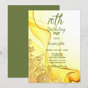 70th Birthday Party Yellow Flowers & Swirls Invitation