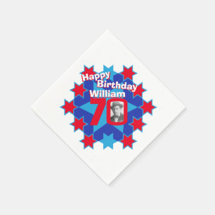 70th birthday photo and name red star napkins