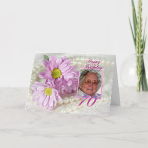 70th birthday photo card with daisies