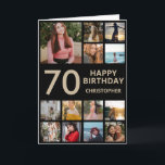 70th Birthday Photo Collage 13 Photos Black & Gold Card<br><div class="desc">70th Happy Birthday Photo Collage 13 Photos Black and Gold Birthday Card for Any Age. 1st 13th 15th 16th 18th 20th 21st 30th 40th 50th 60th 70th 80th 90th 100th,  Any Ages. For further customization,  please click the "Customize it" button and use our design tool to modify this template.</div>