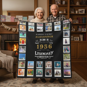70th Birthday Photo Collage Father Grandfather Fleece Blanket