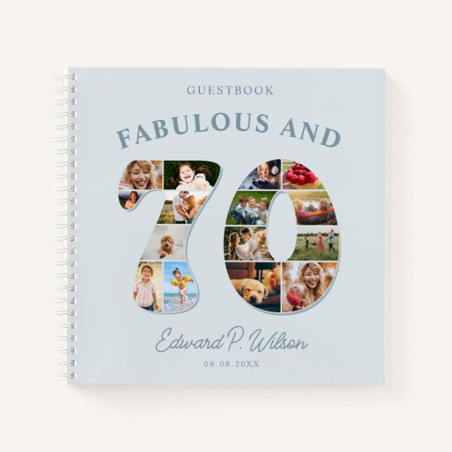 70th Birthday Photo Collage Milestone Guestbook Notebook (Front)