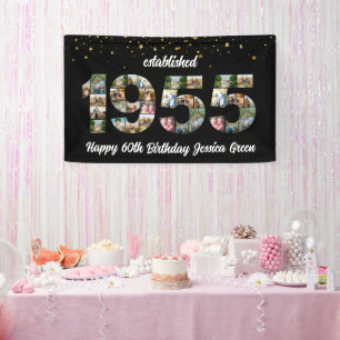 70th Birthday Photo Collage party Established 1955 Banner