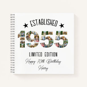 70th Birthday Photo Collage party Established 1955 Notebook