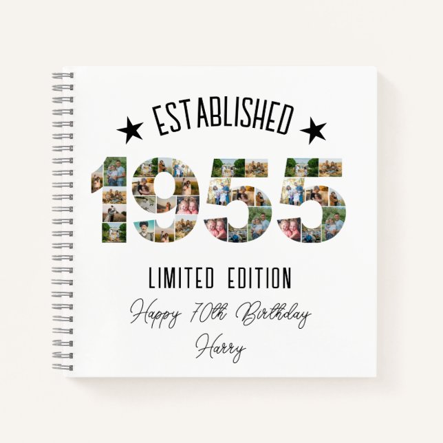 70th Birthday Photo Collage party Established 1955 Notebook (Front)