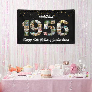 70th Birthday Photo Collage party Established 1956 Banner