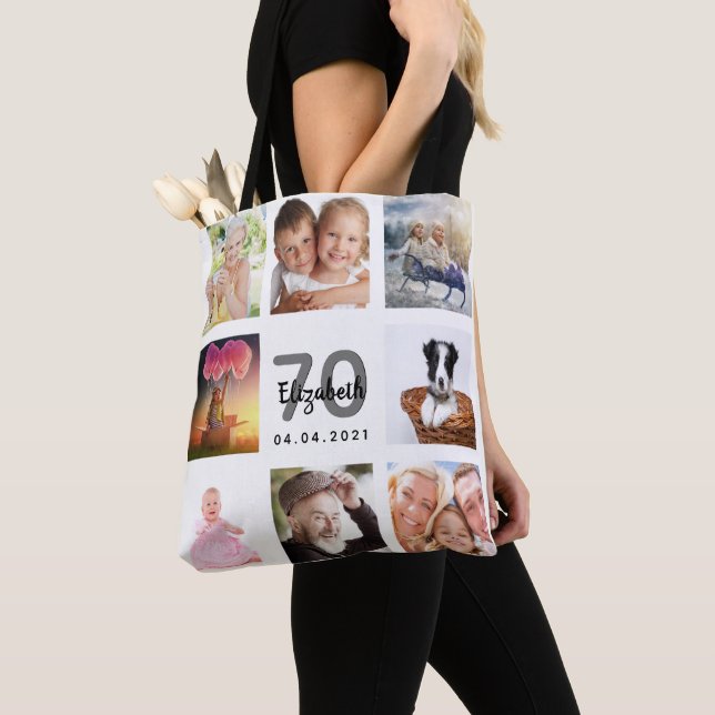 70th birthday photo collage white tote bag (Close Up)