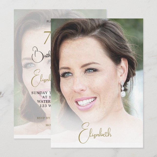  70th Birthday Photo Elegant Modern  Invitation (Front/Back)