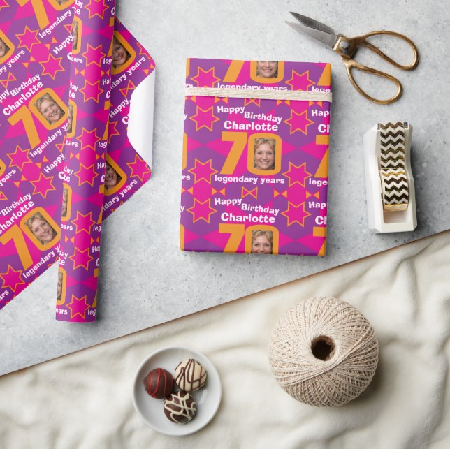 70th Birthday photo fun girls pink gift wrap (Crafts)