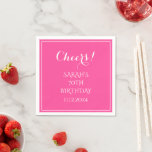 70th Birthday Pink Elegant Script Modern Cheers Napkin<br><div class="desc">70th Birthday,  pink and white,  modern,  cheers,  script,  elegant,  paper napkins. 70th Birthday. Perfect for her. Golfer gift idea. Personalize it with a year.</div>