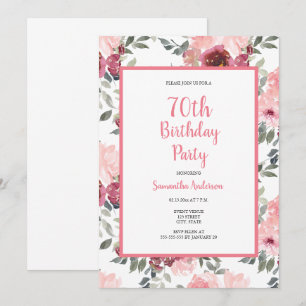 70th Birthday Pink Floral Invitation