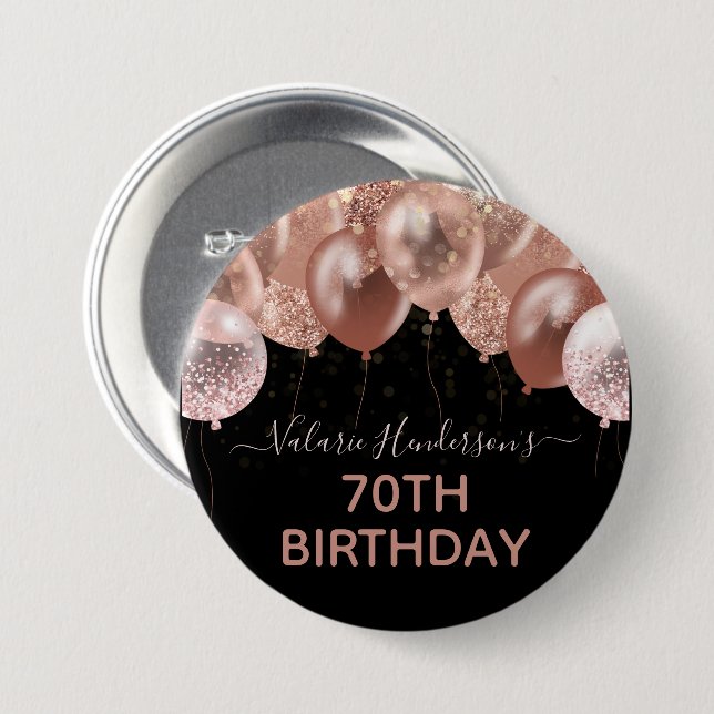 70th Birthday Pink Glitter Balloons 3 Inch Round Button (Front & Back)