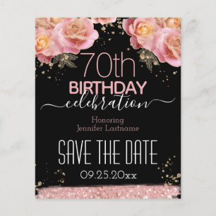 70th Birthday Pink Glitter Floral Flyer