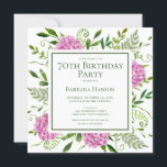 70th Birthday Pink Hydrangeas Card Request<br><div class="desc">This pink hydrangea 70th birthday card request invitation is whimsical and stunning! With its watercolor multi-hued pink hydrangeas, wispy natural greenery it is perfect for celebrating your loved one. The back has a beautifully worded fully customizable card request and a lovely coordinating pink hydrangeas bouquet. By selecting Personalize this template...</div>