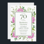 70th Birthday Pink Hydrangeas Card Request<br><div class="desc">This pink hydrangea 70th Birthday invitation with card request on the back is perfect for celebrating your wife, mom, aunt, sister, friend, grandmother. It's lovely watercolor flowers and clean type make it stunning, modern yet classic! It's super easy to make these invitations by selecting Personalize this template and typing in...</div>
