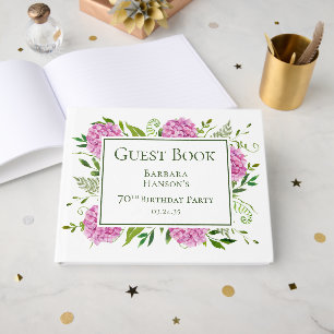 70th Birthday Pink Hydrangeas Guest Book