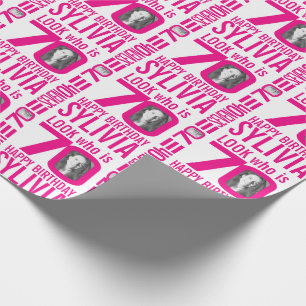 70th birthday pink look 70 custom photo name wrapping paper