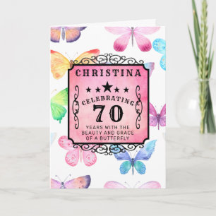 70th Birthday Pink Watercolor Butterfly Greeting Card