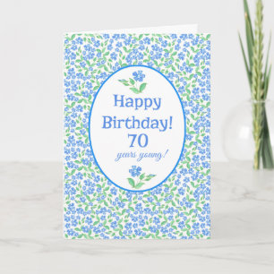 70th Birthday Pretty Blue Green Periwinkle Flowers Card