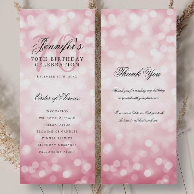 70th Birthday Program Blush Pink Bokeh Thank You (70th Birthday Program Blush Pink Bokeh Thank You)