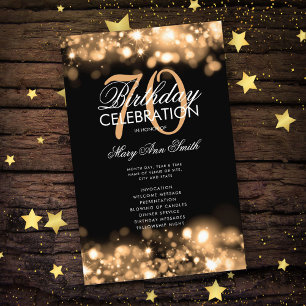 70th Birthday Program Glam Lights Gold Menu