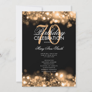 70th Birthday Program Glam Lights Gold Menu