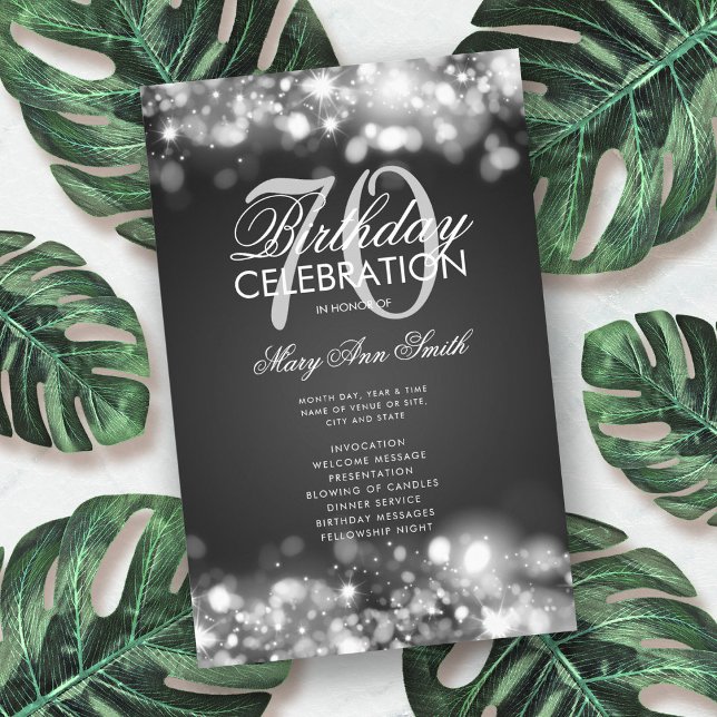 70th Birthday Program Glam Lights Silver Menu (Creator Uploaded)