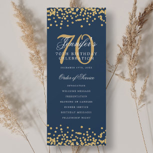 70th Birthday Program Gold Navy Confetti