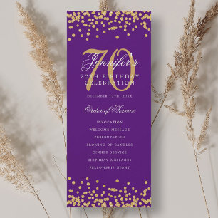 70th Birthday Program Gold Purple Confetti