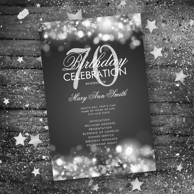 70th Birthday Program Lights Silver Menu (Creator Uploaded)