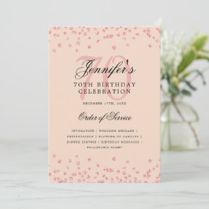 70th Birthday Program Menu Rose Gold Blush 