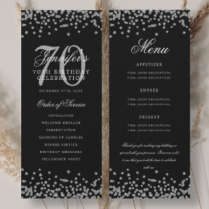 70th Birthday Program Menu Thank U Silver Black