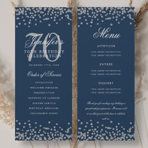 70th Birthday Program Menu Thank U Silver Navy 