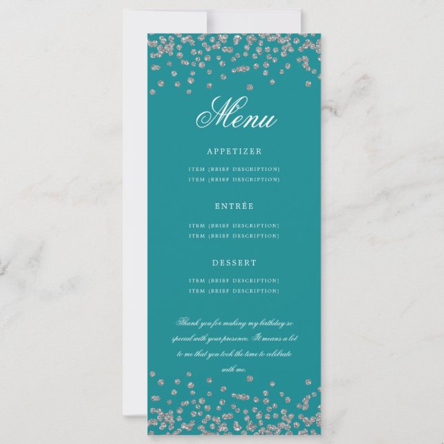 70th Birthday Program Menu Thank U Silver Teal  (Back)