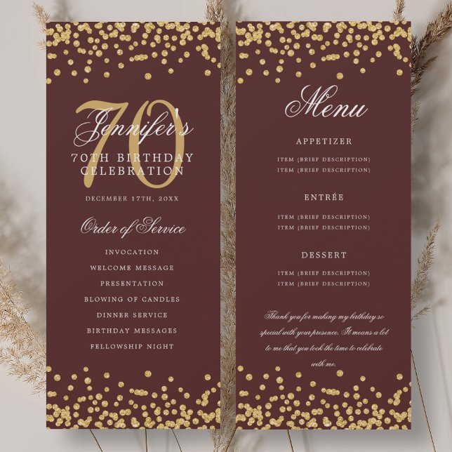 70th Birthday Program Menu Thank You Gold Burgundy (70th Birthday Program Menu Thank You Gold Burgundy)