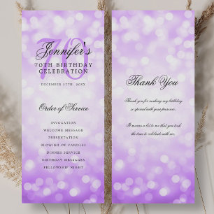 70th Birthday Program Purple Bokeh Thank You