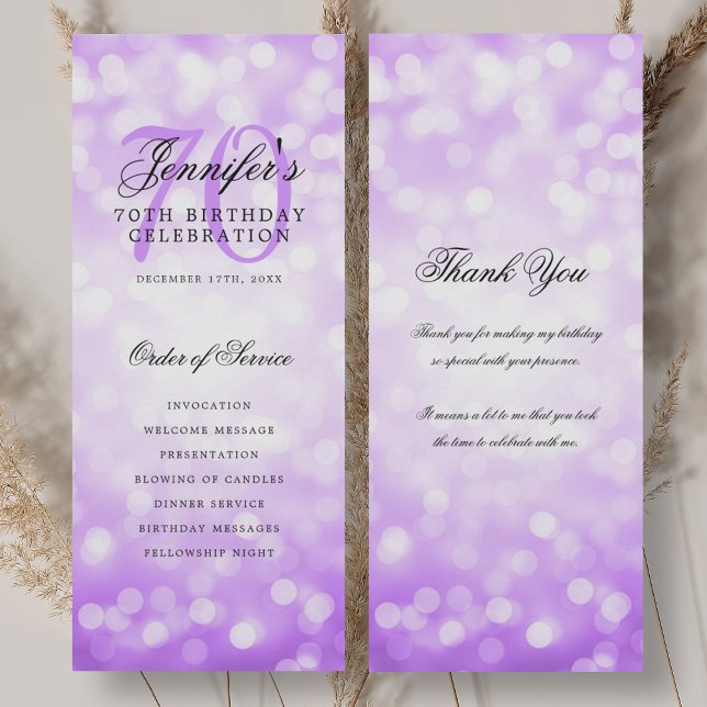 70th Birthday Program Purple Bokeh Thank You (70th Birthday Program Purple Bokeh Thank You)