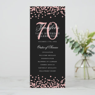 70th Birthday Program Rose Gold Menu Black