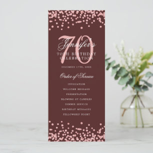 70th Birthday Program Rose Gold Menu Burgundy