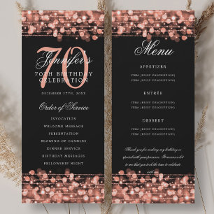 70th Birthday Program Rose Gold Menu+Thank You