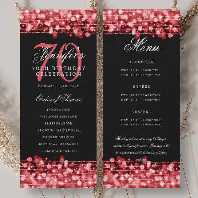 70th Birthday Program Ruby Red Menu+Thank You (70th Birthday Program Ruby Red Menu+Thank You)