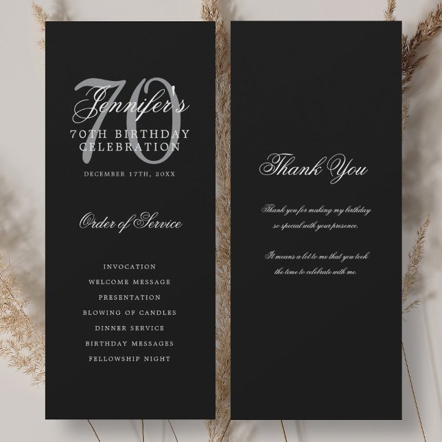 70th Birthday Program Silver Black Thank You (70th Birthday Program Silver Black Thank You)