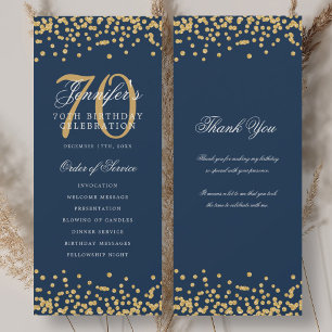 70th Birthday Program Thank You Gold Navy