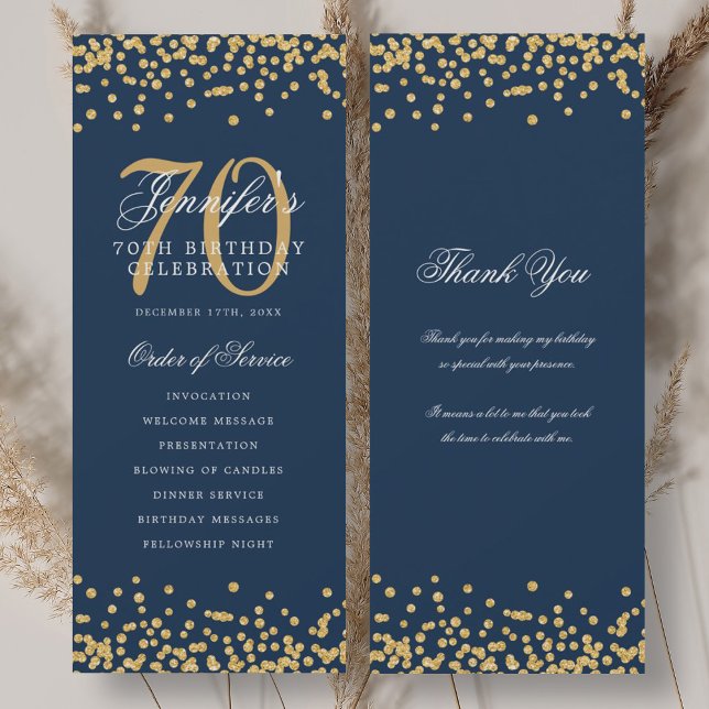 70th Birthday Program Thank You Gold Navy  (70th Birthday Program Thank You Gold Navy )