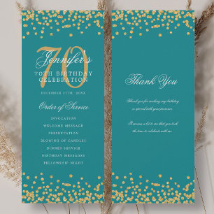 70th Birthday Program Thank You Gold Turquoise