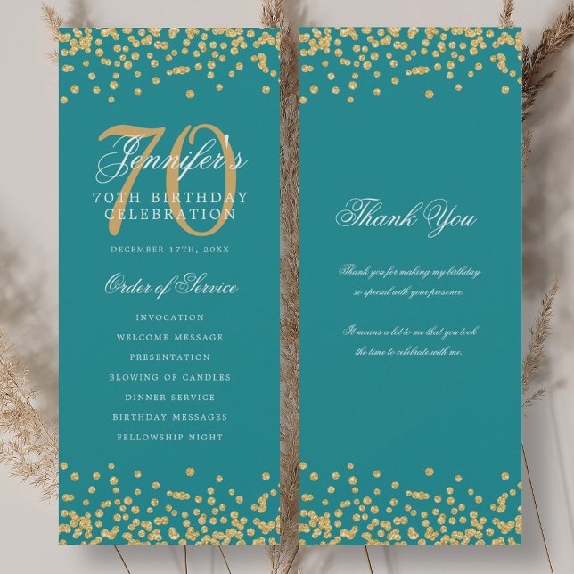 70th Birthday Program Thank You Gold Turquoise  (70th Birthday Program Thank You Gold Turquoise )